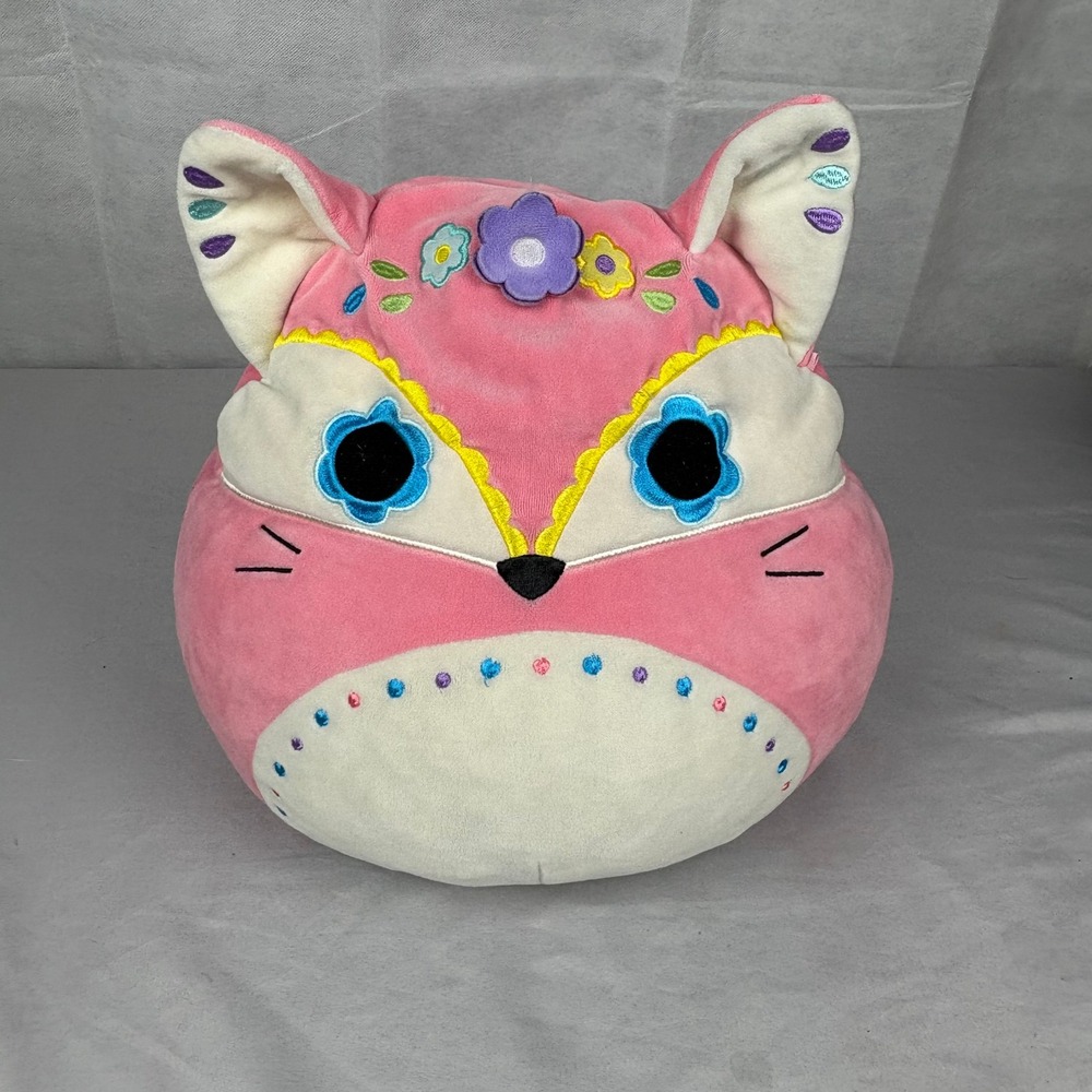 Squishmallows Fifi the Fox Day of the Dead Sugar Skull Pink Plush Kellytoy 12 in